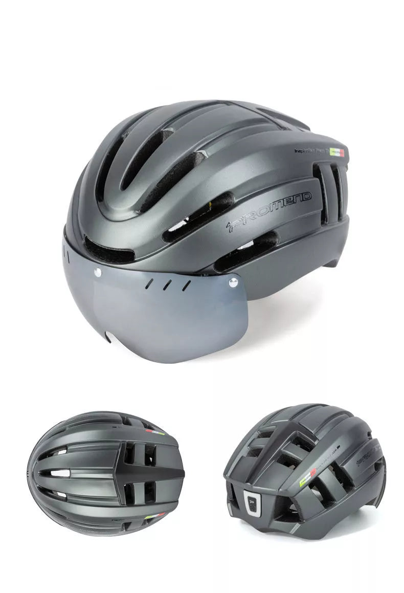 Mountain bike helmet with LED warning light and ventilation system