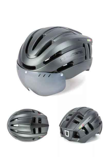 Mountain bike helmet with LED warning light and ventilation system