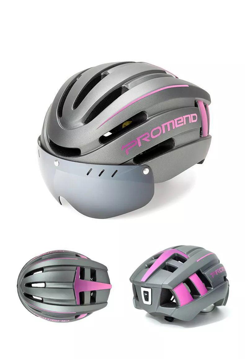 Mountain bike helmet with LED warning light and ventilation system
