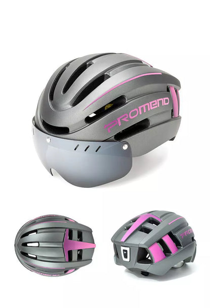 Mountain bike helmet with LED warning light and ventilation system
