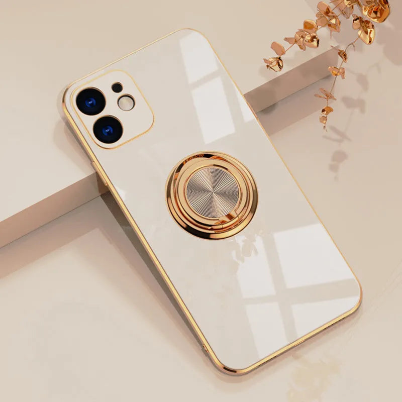 Electroplating car magnetic mobile phone case for iPhone X XS XS Max with strong magnetic backing for dashboard mounting, TPU shock-absorbent material in black brown green grey light cyan purple rose gold solid colour options