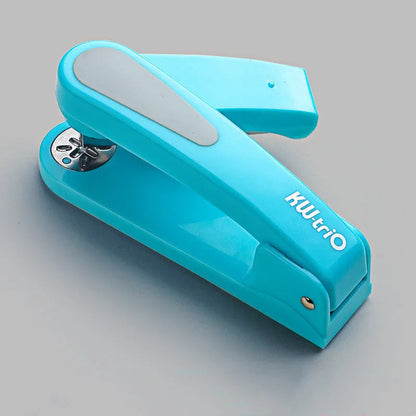 Rotatable stapler in dark blue showing 360° rotation, capable of binding 25 A4 sheets with eight direction options.