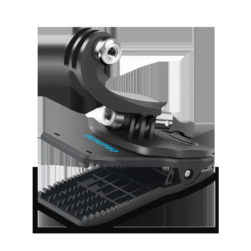 360-degree rotating backpack clip for GoPro action cameras with aluminium alloy construction
