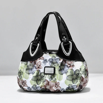 Women's multicolor PU leather handbag with floral design and multiple pockets