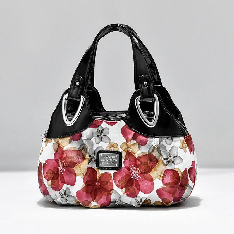 Women's multicolor PU leather handbag with floral design and multiple pockets