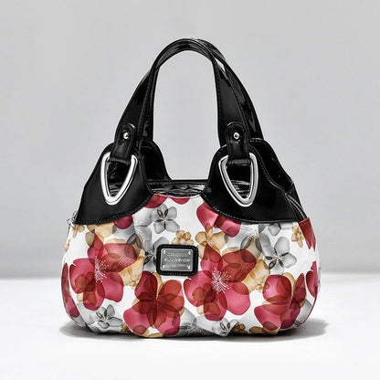 Women's multicolor PU leather handbag with floral design and multiple pockets
