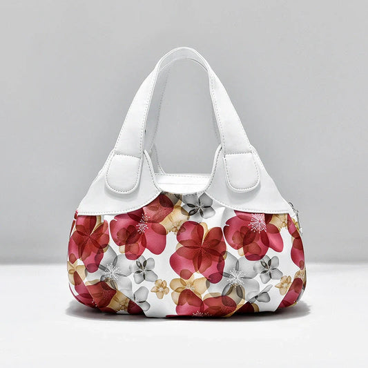 Women's multicolor PU leather handbag with floral design and multiple pockets