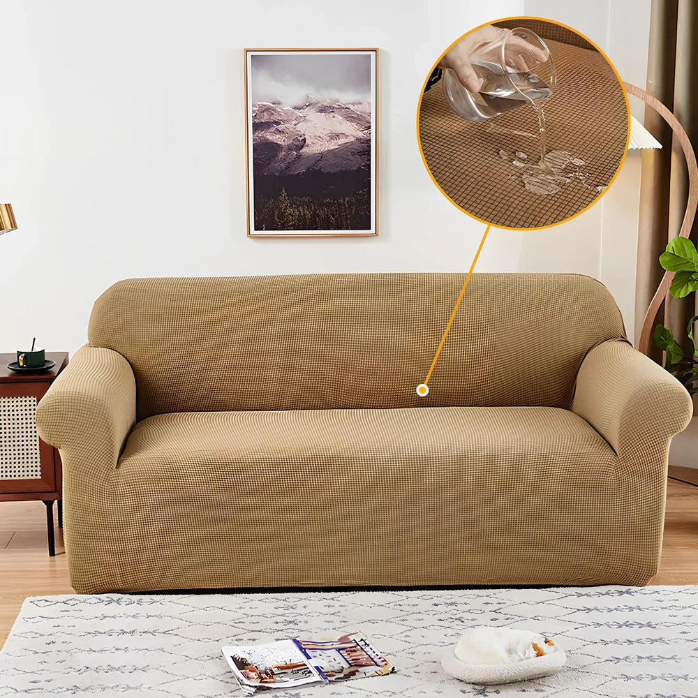 Waterproof jacquard sofa cover on modular sofa with 40x40cm pillowcases in modern living room