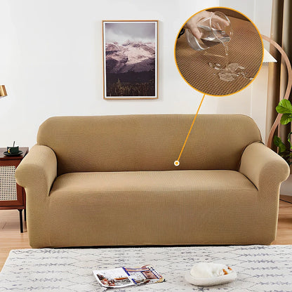 Waterproof jacquard sofa cover on modular sofa with 40x40cm pillowcases in modern living room