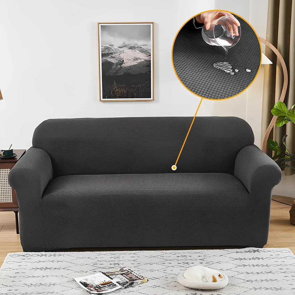 Waterproof jacquard sofa cover on modular sofa with 40x40cm pillowcases in modern living room