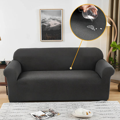 Waterproof jacquard sofa cover on modular sofa with 40x40cm pillowcases in modern living room