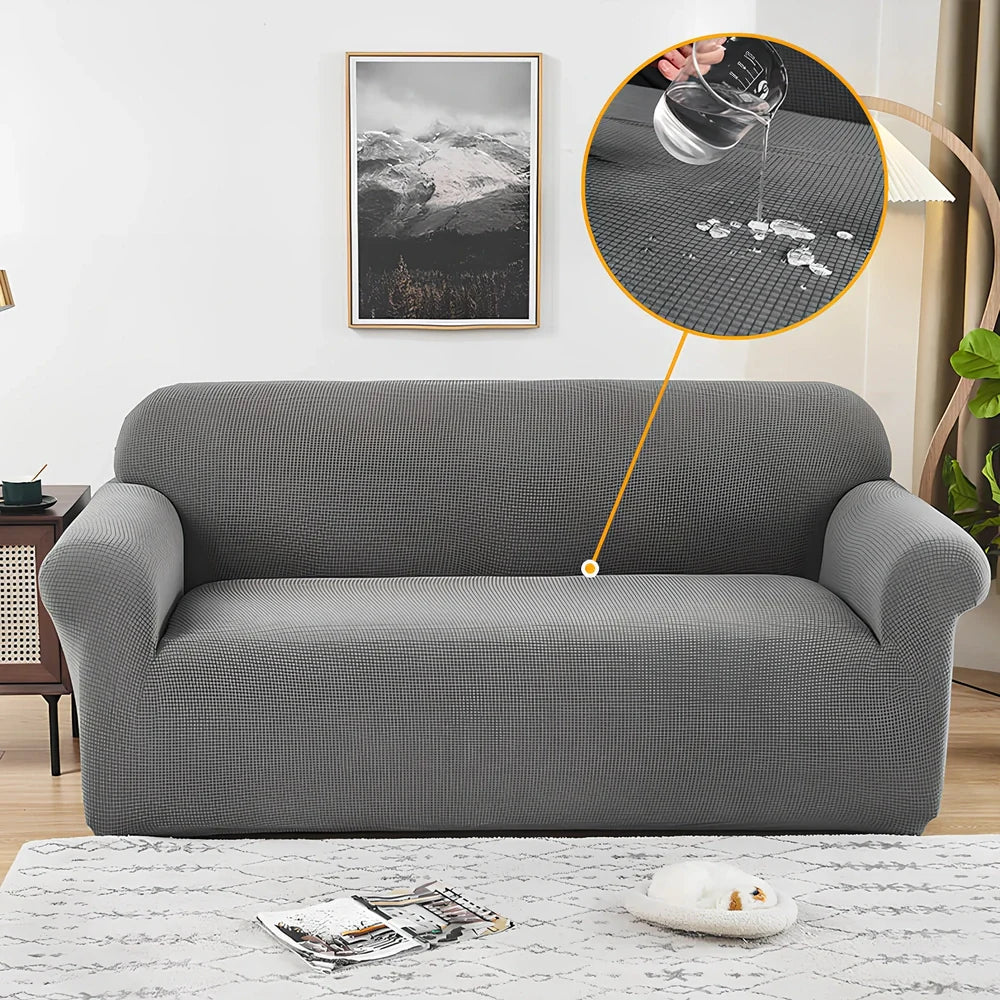 Waterproof jacquard sofa cover on modular sofa with 40x40cm pillowcases in modern living room