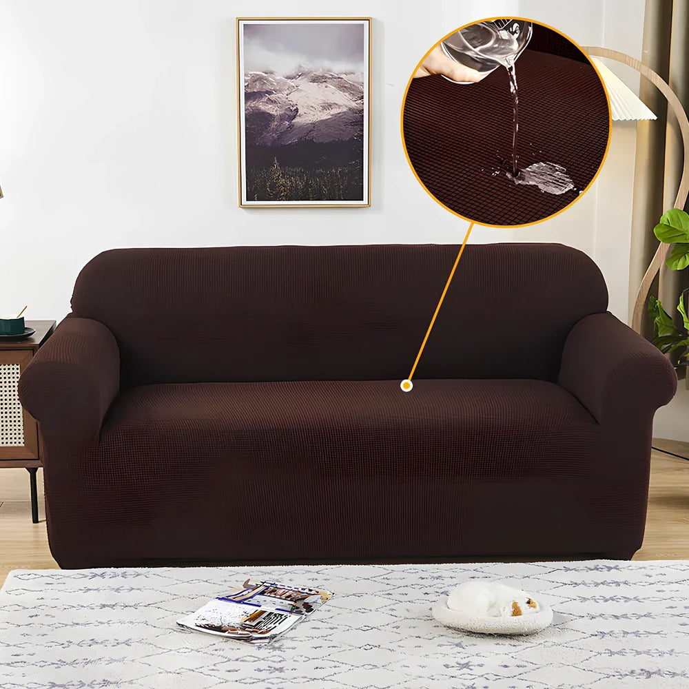 Waterproof jacquard sofa cover on modular sofa with 40x40cm pillowcases in modern living room