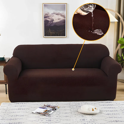 Waterproof jacquard sofa cover on modular sofa with 40x40cm pillowcases in modern living room