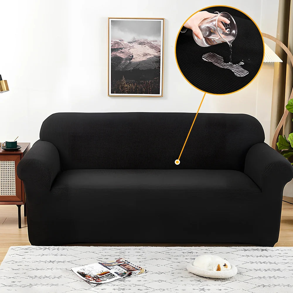Waterproof jacquard sofa cover on modular sofa with 40x40cm pillowcases in modern living room