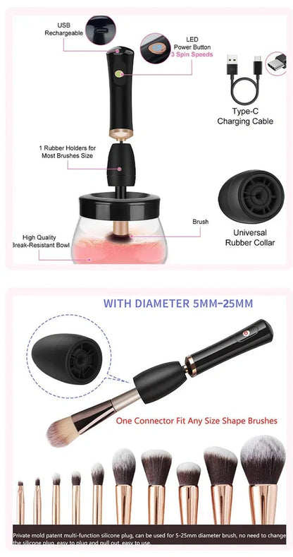 Makeup brush cleaning machine electric scrubber with 3cm silicone head and 9cm total length