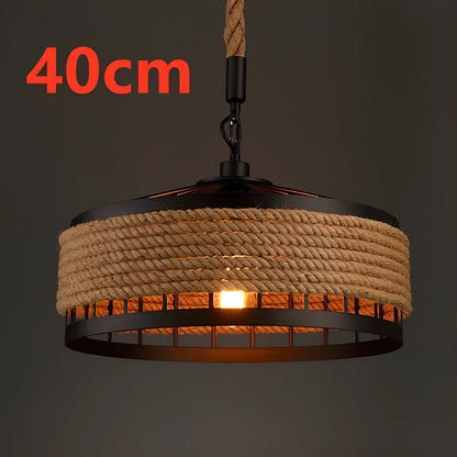 American country hemp rope chandelier with 40cm iron diameter and LED lighting