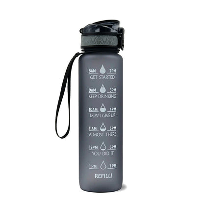 1-Liter Tritan Sports Water Bottle with Time Markers, Bounce Cover, and Motivational Design