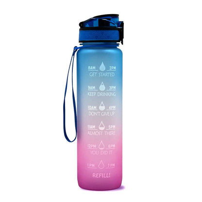 1-Liter Tritan Sports Water Bottle with Time Markers, Bounce Cover, and Motivational Design
