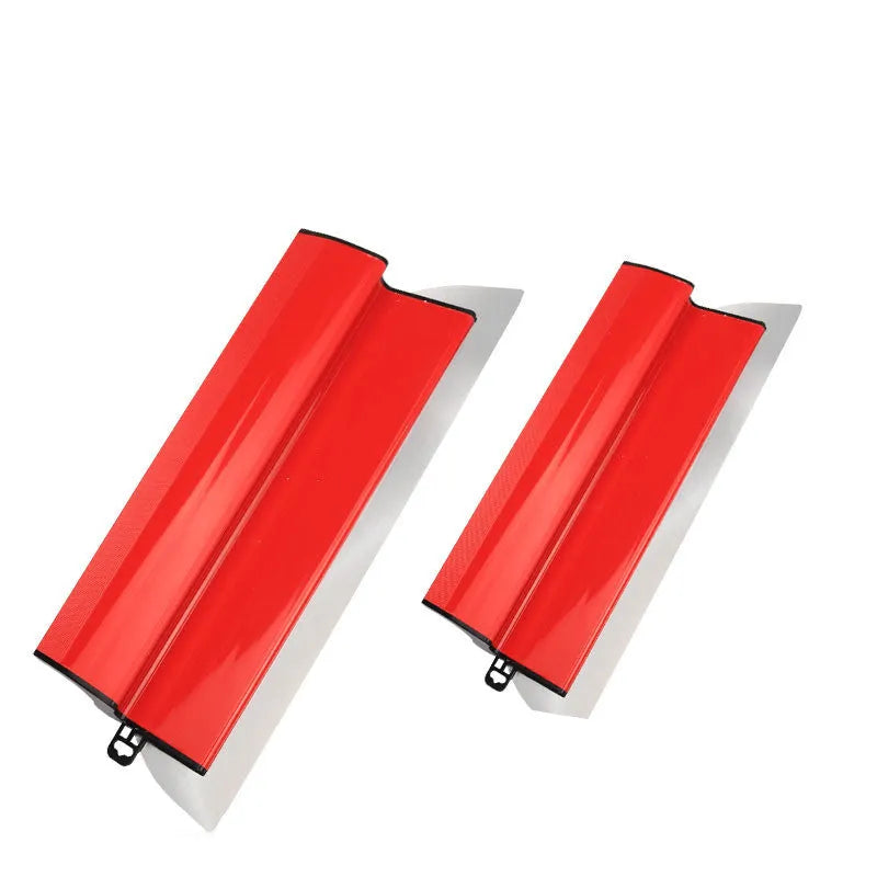 Red leveling scraper with 40cm stainless steel blade for wall preparation tasks