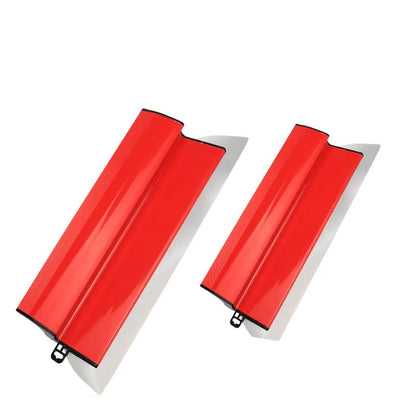 Red leveling scraper with 40cm stainless steel blade for wall preparation tasks