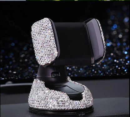 Car mobile phone rack with 360-degree rotation and rhinestone accents
