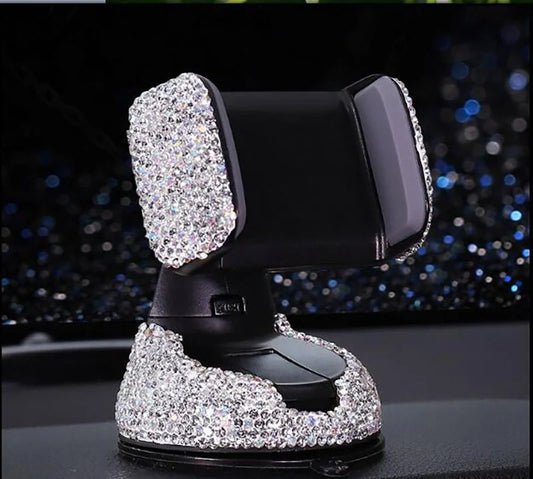 Car mobile phone rack with 360-degree rotation and rhinestone accents