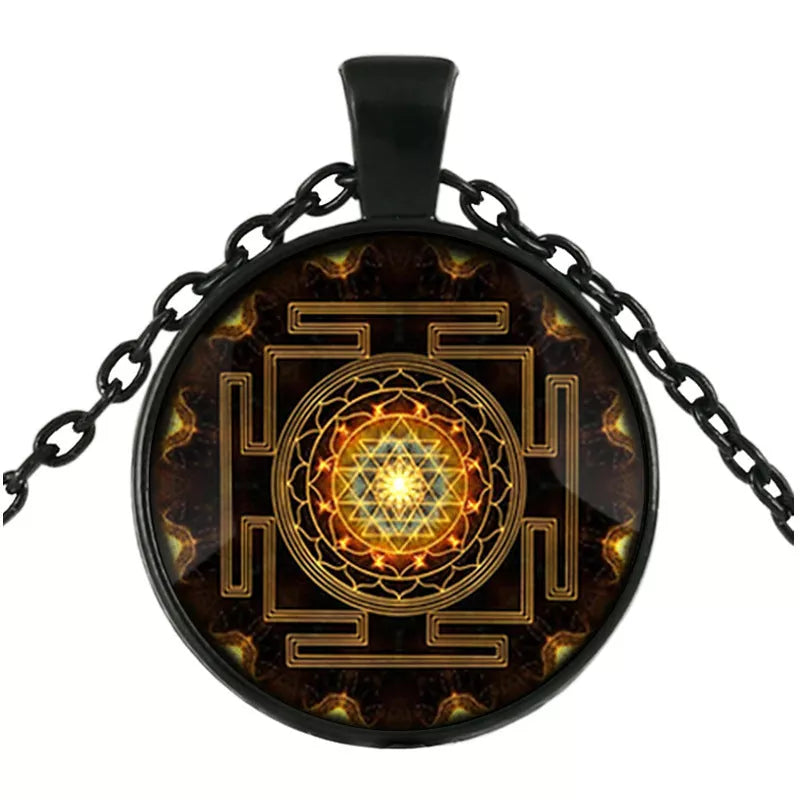 Sacred Sri Lanka Yantra Time Gem Pendant Necklace in zinc alloy and glass