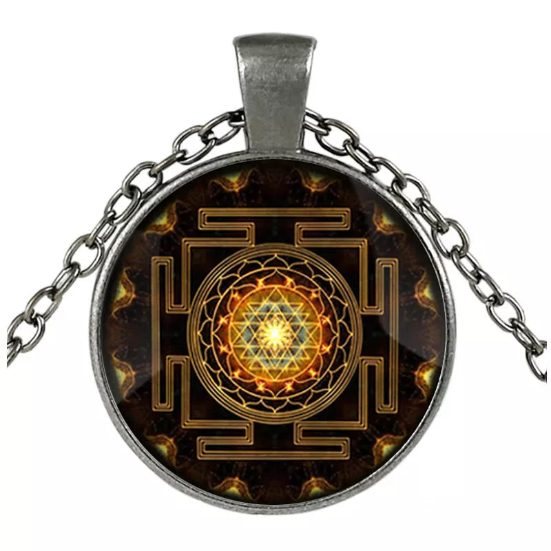Sacred Sri Lanka Yantra Time Gem Pendant Necklace in zinc alloy and glass