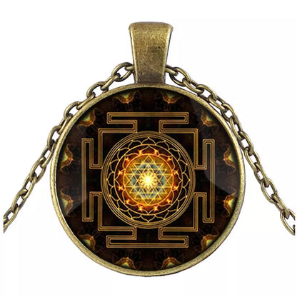Sacred Sri Lanka Yantra Time Gem Pendant Necklace in zinc alloy and glass
