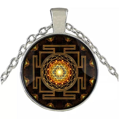 Sacred Sri Lanka Yantra Time Gem Pendant Necklace in zinc alloy and glass