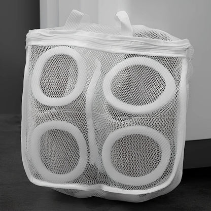 Blue round mesh shoe washing bag with 8mm foam layer and hidden zipper for machine protection, 35cm size