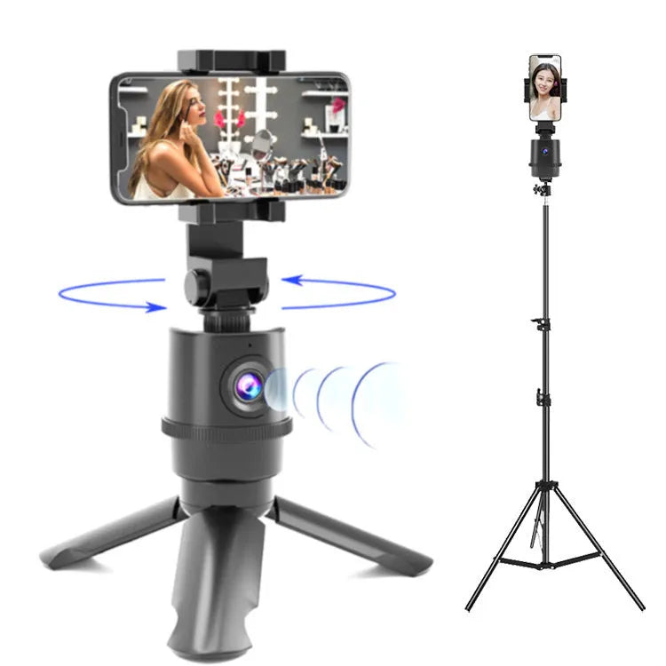 360-degree rotating AI tracking pan-tilt bracket holding a smart phone for hands-free video.