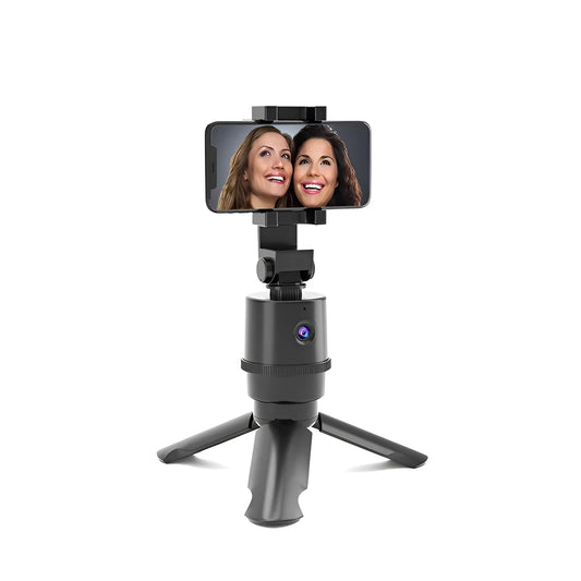360-degree rotating AI tracking pan-tilt bracket holding a smart phone for hands-free video.