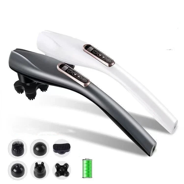Electric Handheld Massager with 6 massage heads, kneading and vibrating massage therapy machine