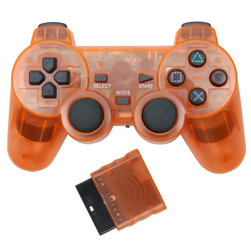 Wireless 2.4G PS2 controller in black with vibration, USB interface, ABS shell, 15.6x8.9x5.1cm