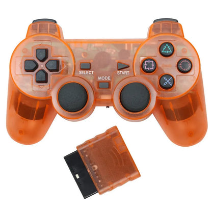 Wireless 2.4G PS2 controller in black with vibration, USB interface, ABS shell, 15.6x8.9x5.1cm