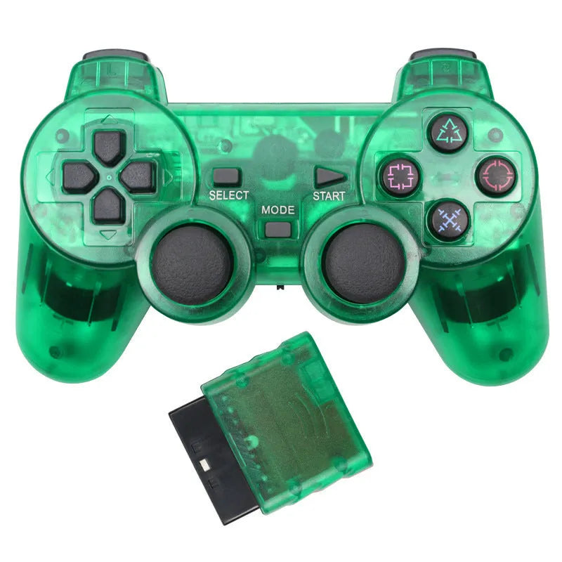 Wireless 2.4G PS2 controller in black with vibration, USB interface, ABS shell, 15.6x8.9x5.1cm