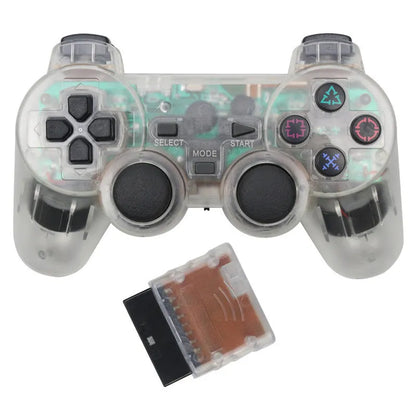 Wireless 2.4G PS2 controller in black with vibration, USB interface, ABS shell, 15.6x8.9x5.1cm