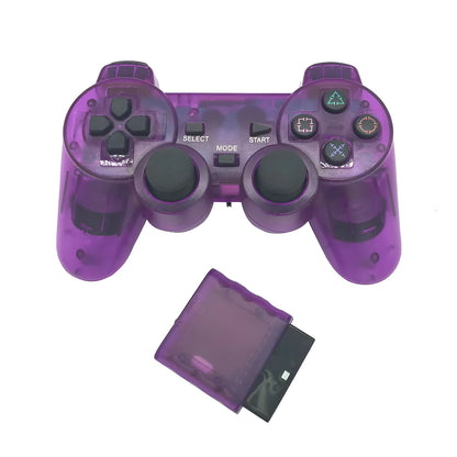 Wireless 2.4G PS2 controller in black with vibration, USB interface, ABS shell, 15.6x8.9x5.1cm