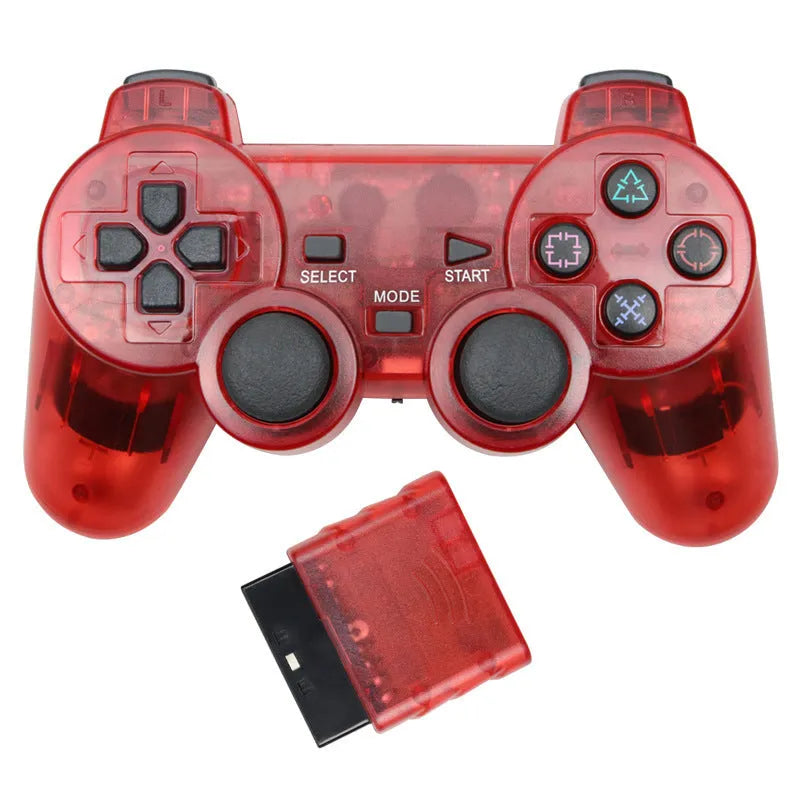 Wireless 2.4G PS2 controller in black with vibration, USB interface, ABS shell, 15.6x8.9x5.1cm