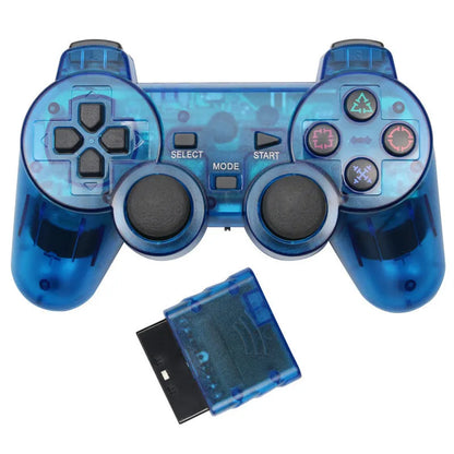 Wireless 2.4G PS2 controller in black with vibration, USB interface, ABS shell, 15.6x8.9x5.1cm