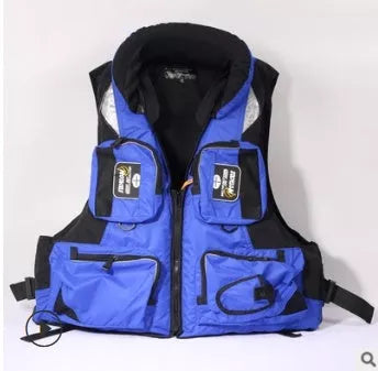 Sea fishing life jacket in multiple colors with reflective patches and multiple pockets