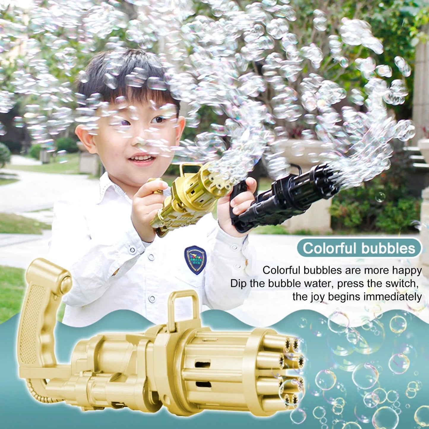 Colorful bubble blower machine toy for kids with various color options and bubble solution