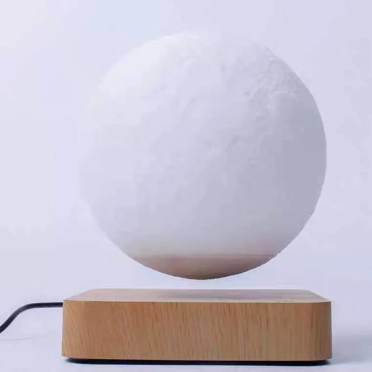 Magnetic Levitation Table Lamp Moon Light 3D Printing Planet Night Light with 14cm Moon, Wooden Base, Touch Switch, 15mm Suspension, 12V 1A Power, for Bedroom, Living Room and Gifts
