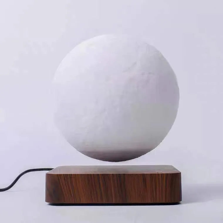 Magnetic levitation moon lamp with 14cm 3D printed moon floating 15mm above a wooden base, touch switch night light