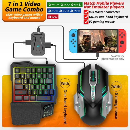 Versatile gaming keyboard and mouse converter compatible with PlayStation, Xbox, and Nintendo Switch consoles