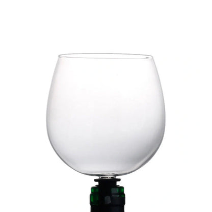 Crystal transparent glass red wine bottle drinking cup with screw-on base stopper showing 601-700ml capacity