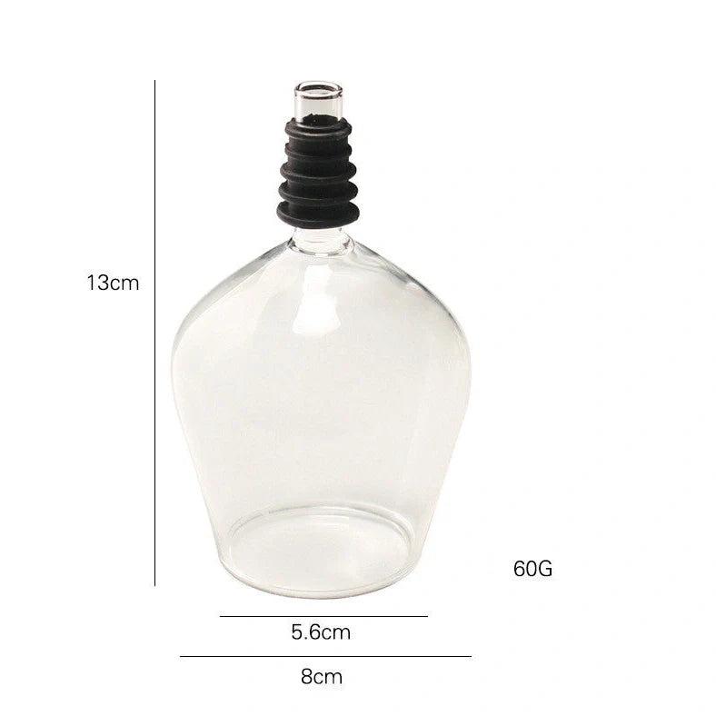Crystal transparent glass red wine bottle drinking cup with screw-on base stopper showing 601-700ml capacity
