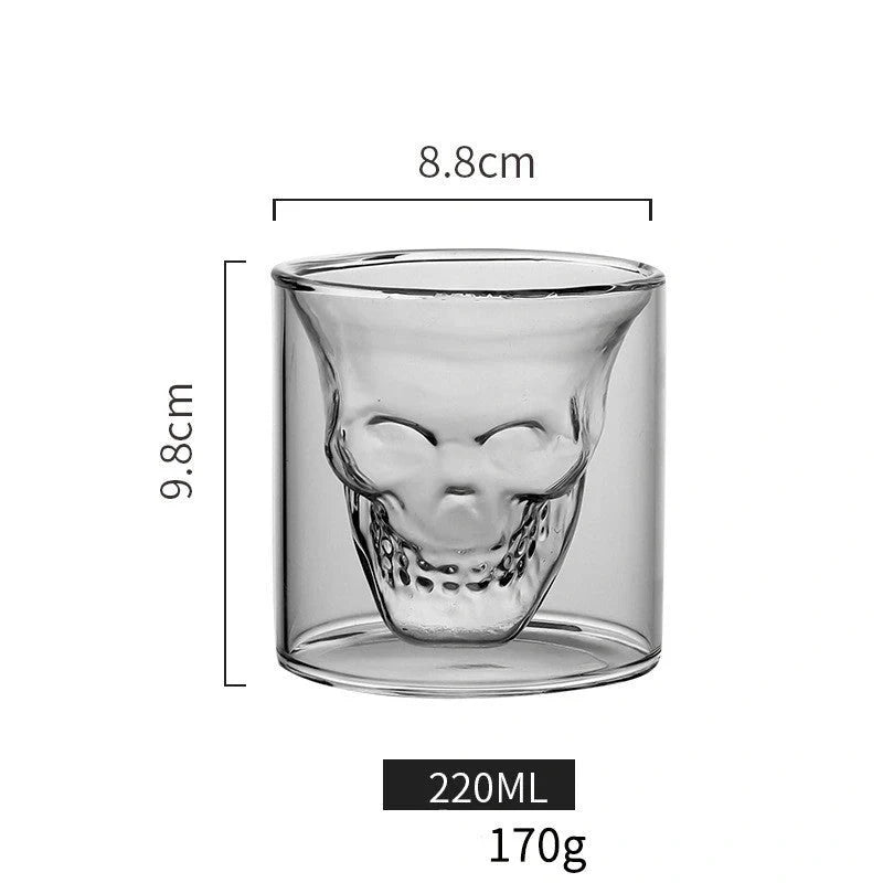 Double-layer skull design red glass whiskey glass for home bar